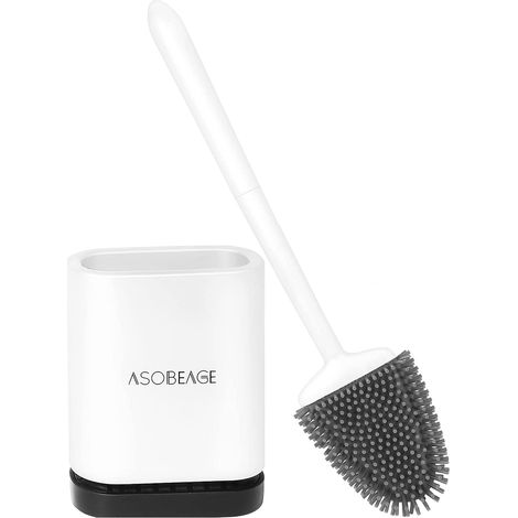 ZOLGINAH Brosse de Toilette, Brosse de Toilette en Silicone avec Support à séchage Rapide pour Toilette de Salle de Bain (Blanc) (1/5)