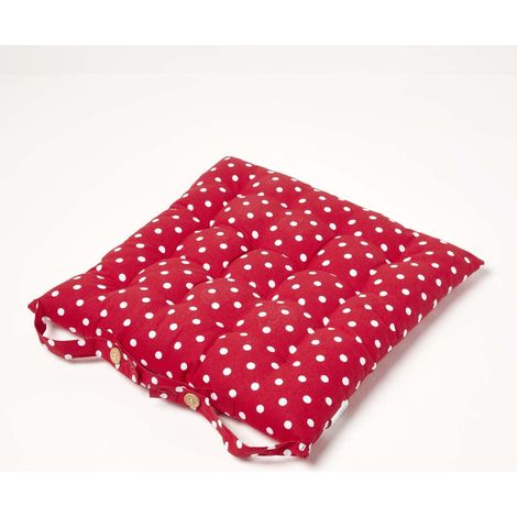 HOMESCAPES Galette de chaise capitonnée Pois rouges 40 x 40 cm (1/5)