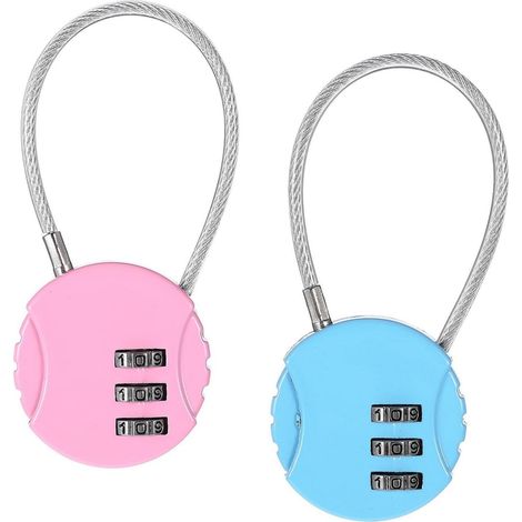 2er Set Zahlenschloss 3-stellig für Koffer & Schränke, Blau & Pink