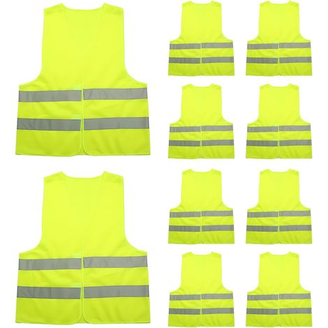 10 Pièces Gilets de Sécurité Haute Visibilité, Bandes Réfléchissantes 360°, Polyester Respirant, Coupe Universelle pour Adultes, pour Voiture, Vélo, Moto, Chantier (1/5)