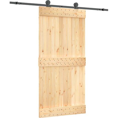 Sliding Door Natural and Black 100 x 210 cm Solid Pine Wood vidaXL (1/5)
