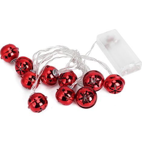 Guirlande Lumineuse - Clochettes Métalliques Rouges - 10 LED - 1,65 m - Alimentation sur Piles AA - Décoration Intérieure Extérieure Noël Fêtes (1/5)