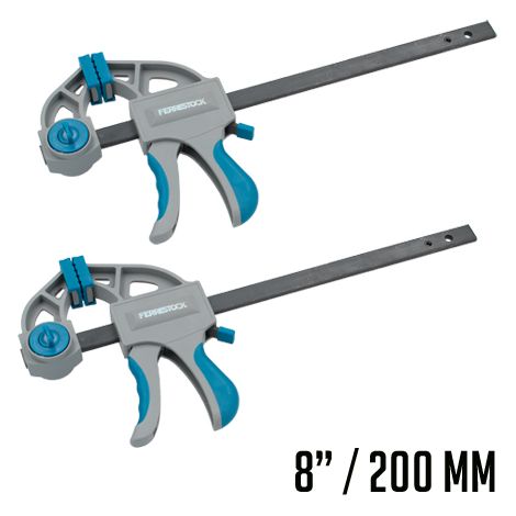 Ferrestock FSKSAM003 set 2 sargentos de apriete rápido monomanual con barra de acero A3, mangos ergonómicos, desbloqueo rápido y fáciles de convertir en extensores (1/5)