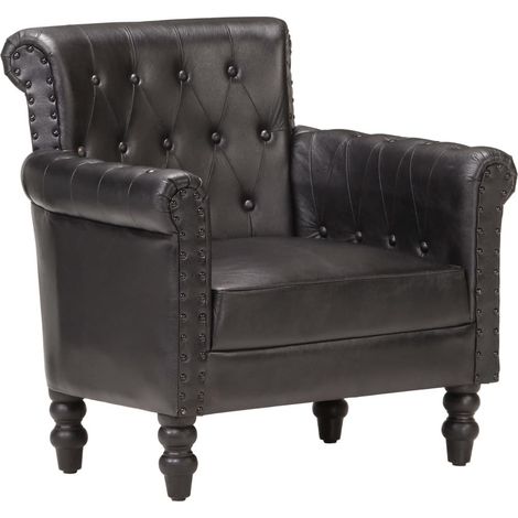 Fauteuil Noir Cuir de chèvre véritable (1/5)