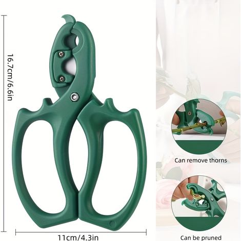 1 ciseau floral, sécateur à branches de fleurs 2-en-1, sécateur de jardin en acier inoxydable, retireur d'épines de roses, adapté aux fleuristes, vert (1/5)
