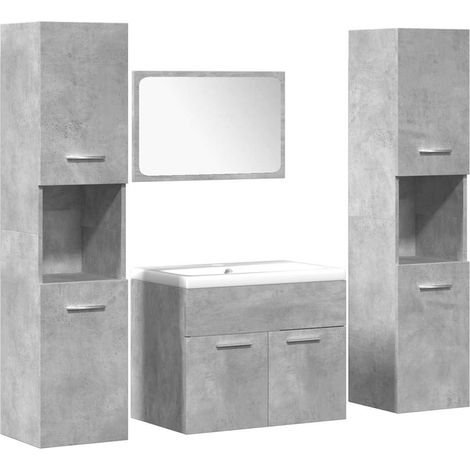 Maison Exclusive - Set Mobili da Bagno 4 pz Grigio Cemento in Legno Multistrato (1/5)