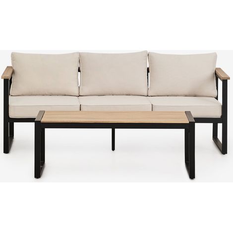 SKLUM Lipov Gartenset mit 3-Sitzer-Sofa und Couchtisch aus Aluminium und Akazienholz 110x55cm Schwarz                                  