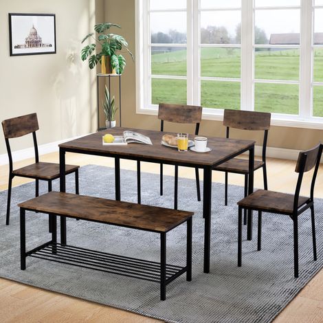 Set tavolo da pranzo con 4 sedie e panca, 6 pezzi, 110 x 70 x 75 cm, marrone e nero HAVRYA (1/5)