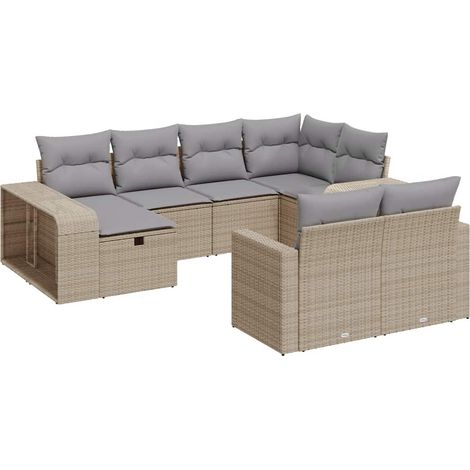Juego de sofás jardín con cojines beige 10 pzas ratán sintético vidaXL (1/5)