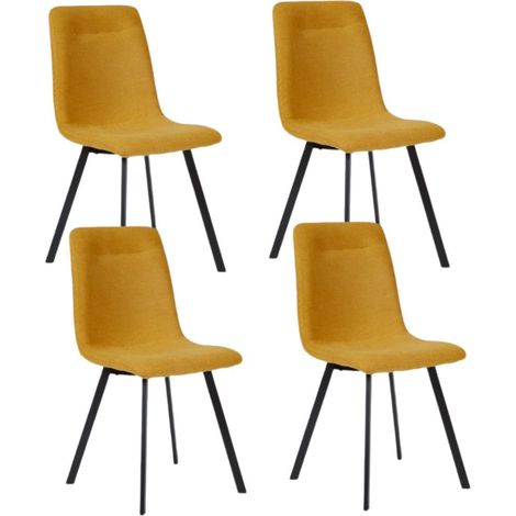 Lot de 4 chaises en microfibre avec dossier surpiqûres en losange jaune pieds métal noir - ELYO (1/5)