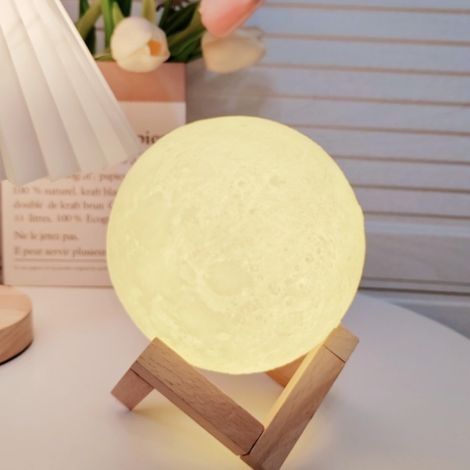Lampe lune 3D , à monter soi-même avec peinture , avec support , adaptée aux enfants , éclairage LED , 12 cm , blanc cassé (1/3)