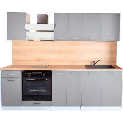Cuisineandcie – Cuisine complète ECO 240 cm – Finition gris brillant – 3 meubles hauts et 4 meubles bas – Aménagement moderne et harmonieux (1/5)