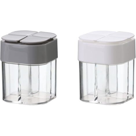 Boite a Epices Cuisine RéCipient Épices Transparent Pot à Épices 4 en 1 Shaker à épices Bouteille à Assaisonnement Boîte à épices cuisine Condiment Pots pour Poivre, épices, 2 Pièces(Blanc et Gr (1/5)