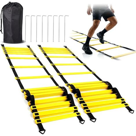 Échelle D'Agilité - 20 Pieds - 12 Barreaux Réglables - Pour Entraînement Football Soccer Tennis - Usage Intérieur Extérieur - Lot De 2 Avec Sac De Transport (1/3)