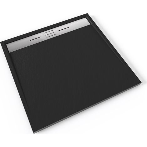 HIEMAL INOX Receveur de douche 100 x 100 cm résine Noir aspect ardoise + bonde inox incluse - Salle de bain (1/5)