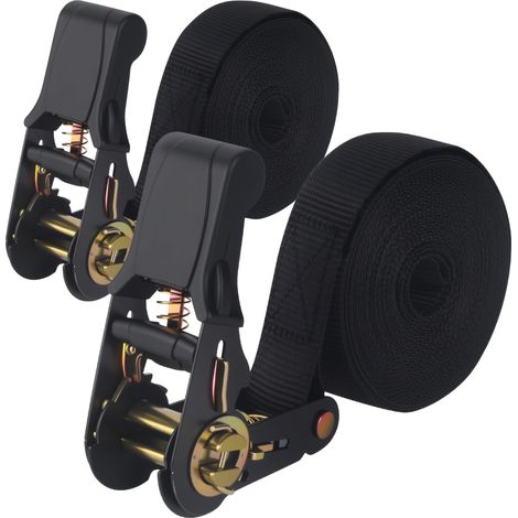 2 Pièces Sangles à Cliquet, Sangle, Sangles d'Arrimage, Adapté au Déménagement, aux Chariots, aux Motos, aux Bagages, au Camping, à La Sécurisation du Chargement, 6m x 25 mm, Noir (1/4)