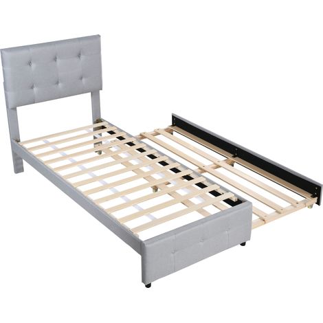 Ausziehbares Kinderbett 90 x 200 cm mit Verstellbarem Kopfteil und Ausziehbett, ohne Matratze, Grau (1/5)