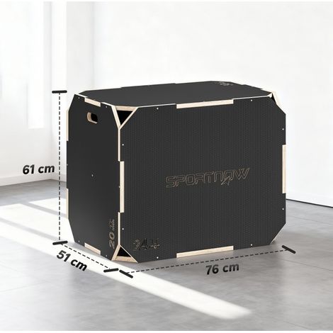 Caja pliométrica 3 en 1 de madera, 3 alturas, 120 kg, negra HAVRYA (1/4)