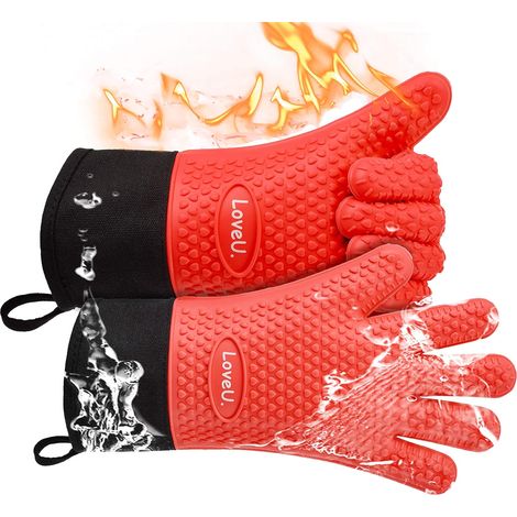 Gants de Cuisine Silicone et Coton Double Couche Gants de BBQ résistants à la Chaleur/Gants de Cuisson/Gants de Four/Porte-casseroles de Cuisson, 1 Paire (1/5)