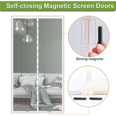 Moustiquaire Porte Fenetre 80x210cm, Blanc Rideau Moustiquaire Porte Aimantée, Respirantes, Maille Ultra Fine, Anti-moustiques pour Salon, Fermeture Automatique, avec Bande Adhésive (1/5)