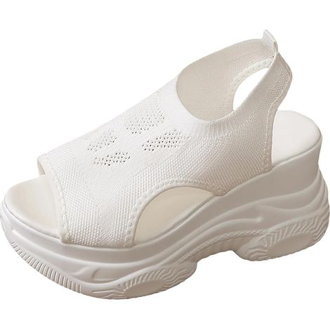 Sandalias planas de verano para mujer - Estilo romano abierto - Tejido - Estilo casual y cómodo, blanco, talla EU 40