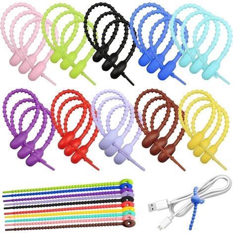 (10 Colori) 30 Pezzi multiuso in Silicone Fascette Colorate Fascette Riutilizzabili Emissioni via Cavo, 20.8 cm, Organizzatore Cavo, Sacchetto del Pane Clip Perfetto per Casa, Ufficio, Studio (1/5)