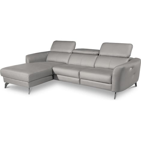 Canapé d'angle relax en cuir de luxe italien avec relax électrique, 5 places BERTONI, gris clair, angle gauche (1/4)