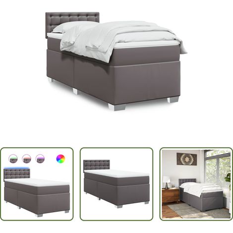 vidaXL Surmatelas -  Sommier à lattes de lit avec matelas Gris 90x190 cm Similicuir (1/5)