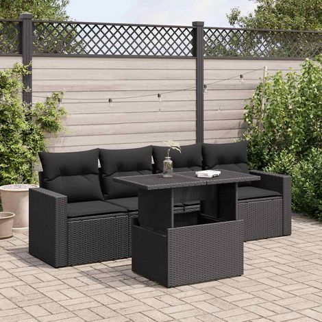 Ensemble Salon Jardin 5 Places Noir Résine Tressée avec Table Réglable et Coussins Lavables (1/4)
