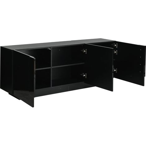 Buffet de salon (35 x 160 x 60 cm), meuble de salon à 3 portes, rangement brillant, 6 compartiments et grand espace de rangement. Grand meuble, noir, panneau de particules, facile à nettoyer, commode (1/5)