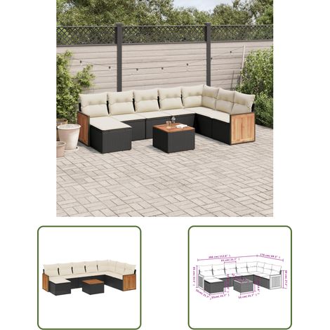 The Living Store 9-tlg. Garten-Sofagarnitur mit Kissen Schwarz Poly Rattan - Gartenmöbel - Gartensorte - Outdoor Möbel - Lounge Set - Esstischset (1/3)