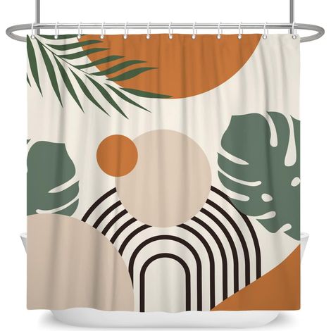 183x213cm Abstrait Soleil Arc-en-Ciel Rideau de Douche Boho Feuille de Palmier Monstera Rideau de Salle de Bain Aquarelle Plante Tropicale Rideaux de Douche Rideau de Baignoire étanche (1/5)