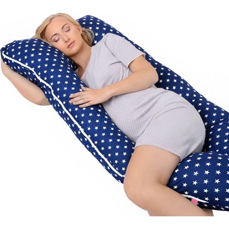Cuscino per gravidanza tipo U per dormire sul fianco e allattamento - stelle blu navy (1/5)