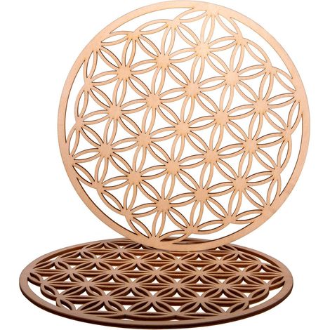 Lot de 2 Dessous de verre, Bois, Motif Fleur de Vie, 10x10 cm, Pour café et thé, Décoration maison (1/5)