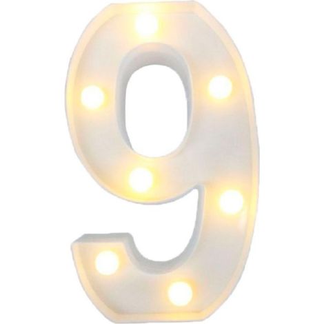 TrAdE Shop Traesio - Numero 9 Luminoso Con Luci Led A Batteria Decorazioni Per La Casa Dim. 22 Cm - (1/2)