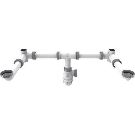 Valentin – Raccordement lavabo 2 vasques – Bi-matière avec joints intégrés – Entraxe réglable – Débit 39 l/min – Sortie siphon 32 mm