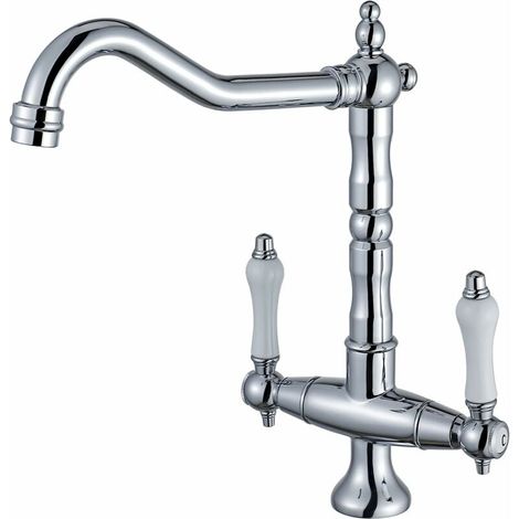 Chrom-Doppelgriff-Küchenarmatur, 360° drehbarer Spülbeckenhahn, Küchenspüle-Mischbatterie, Hochdruck-Messing-Hochauslauf-Thsinde