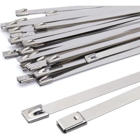 Colliers de serrage métalliques 400 x 7,9 mm, colliers de serrage en acier inoxydable argenté, colliers de serrage haute résistance, résistance à la traction 120 kg, lot de 100 (1/4)
