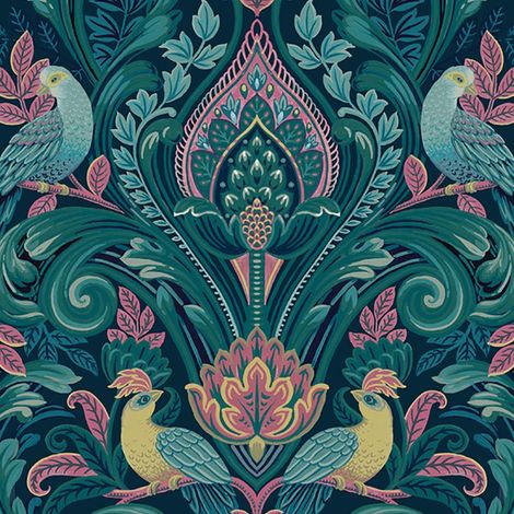 Grandeco Arcadia Pink Wallpaper Birds Leaves Naturistic Textured Paste The Wall
