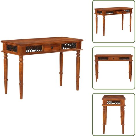 The Living Store Schreibtisch mit Schublade 110x50x76 cm Massivholz Akazie - Schreibtisch mit Schublade (1/5)