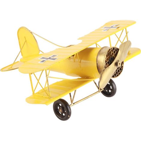 Zartes Vintage-Doppeldecker-Modellflugzeug, handgefertigt für die Heimdekoration, gelbe Café-Ornament (1/5)