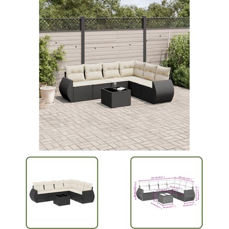 The Living Store Salon de jardin 7 pcs avec coussins noir résine tressée - Ensemble Salon De Jardin - Mobilier De Jardin - Canapé Jardin - Set Salon Exterieur - Chaise Lounge (1/3)