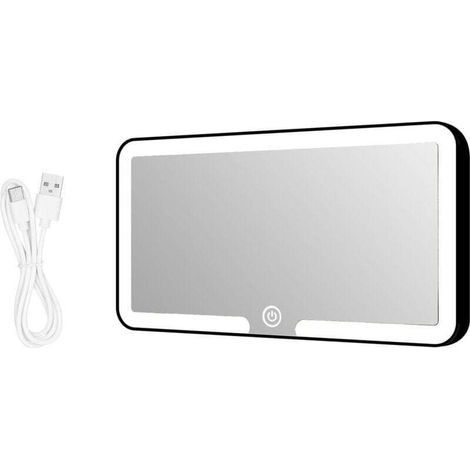 Miroir de courtoisie pour pare-soleil de voiture, miroir de courtoisie rechargeable avec éclairage LED à trois modes, miroir de toilette pour voiture, miroir de dossier de siège (noir) (1/4)
