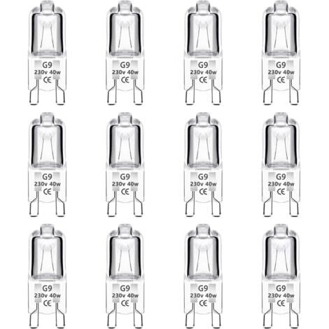 Paquete de 12 bombillas halógenas G9 de 40 W, 230 V, regulables de 0 a 100 %, 560 lm, blanco cálido de 2700 K, casquillo bipin G9, sin parpadeo, para hornos, lámparas de araña, lámparas de jardín e il (1/5)