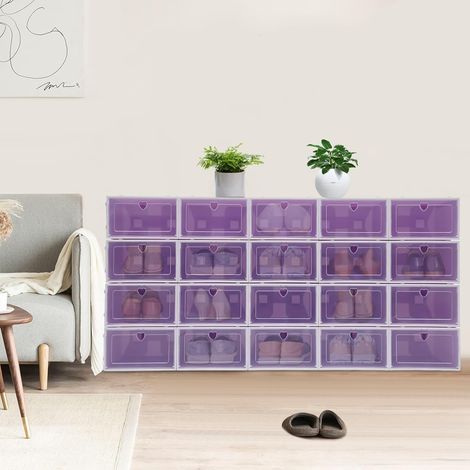 Boîte à Chaussures, Lot de 20 Rangement Chaussures Empilables et Pliables, 33 x 23 x 14 cm, Gain de Place, Idéal pour Chaussures et Organisation Maison (Violet) (1/5)