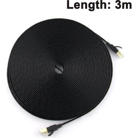 Cable Ethernet Cat 7 - Blindé - 10 Gbps - 600 MHz - Plat - RJ45 Doré - PVC - Blanc ou Noir - 3 m 5 m 10 m (1/5)