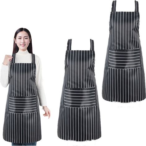 Lot de 2 tabliers de cuisine, tablier de chef souple à bavette ajustable avec poches pour hommes et femmes, noir (1/5)