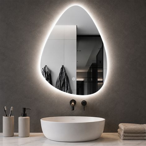 Specchio a Goccia Diametro 50x60 cm Led a 3 Colori Dimmerabile Accensione Touch (1/5)