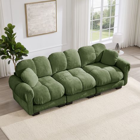 Canapé Cloud 3 places, comprenant 2 petits coussins décoratifs, design matelassé raffiné, assise épaisse, moelleuse et offrant un bon maintien, dossier ergonomique, facile à monter, idéal pour le salo (1/4)