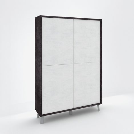 Credenza alta moderna a 4 ante per soggiorno Velbruk - Bianco - Nero